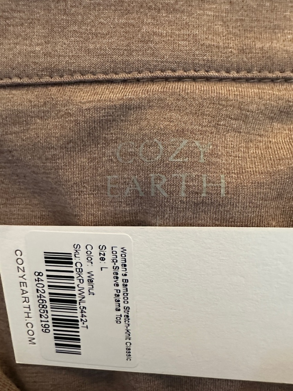 Cozy Earth Women's Bamboo Stretch Knit Classic Long Sleeve Pajama Top Walnut - Picture 9 of 11